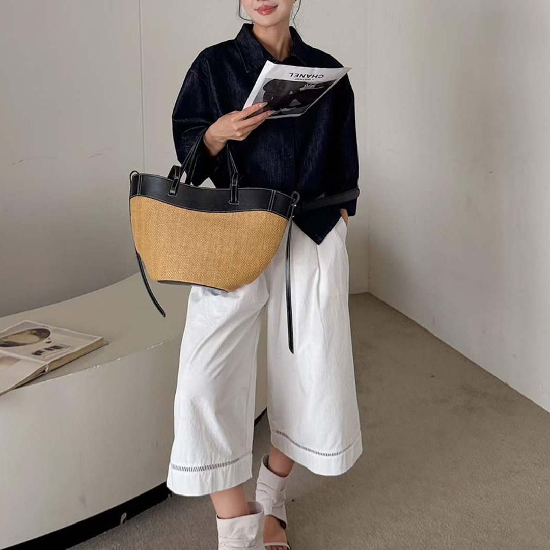 Women'S Raffia Bags - Bolso Tote de Rafia Natural y